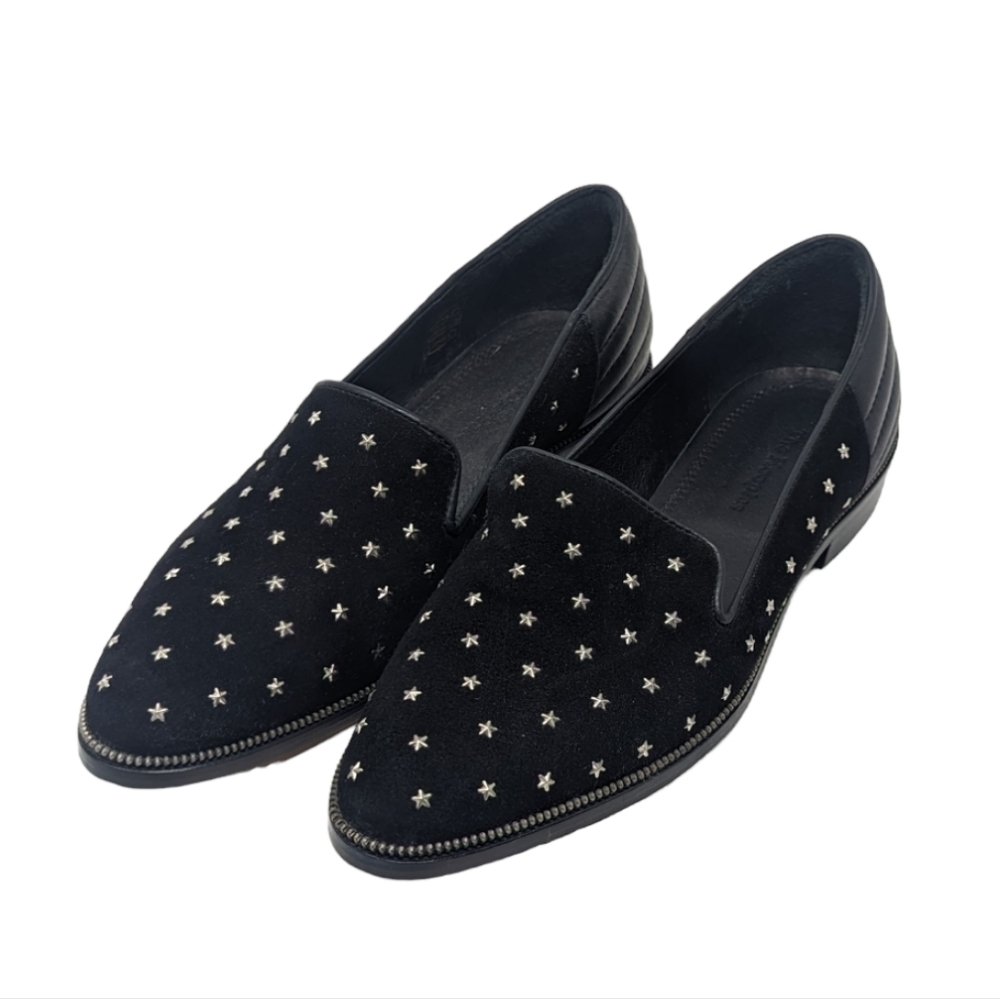 NEW The Kooples Star Studded Black Velvet & Leather Loafers Size 40
